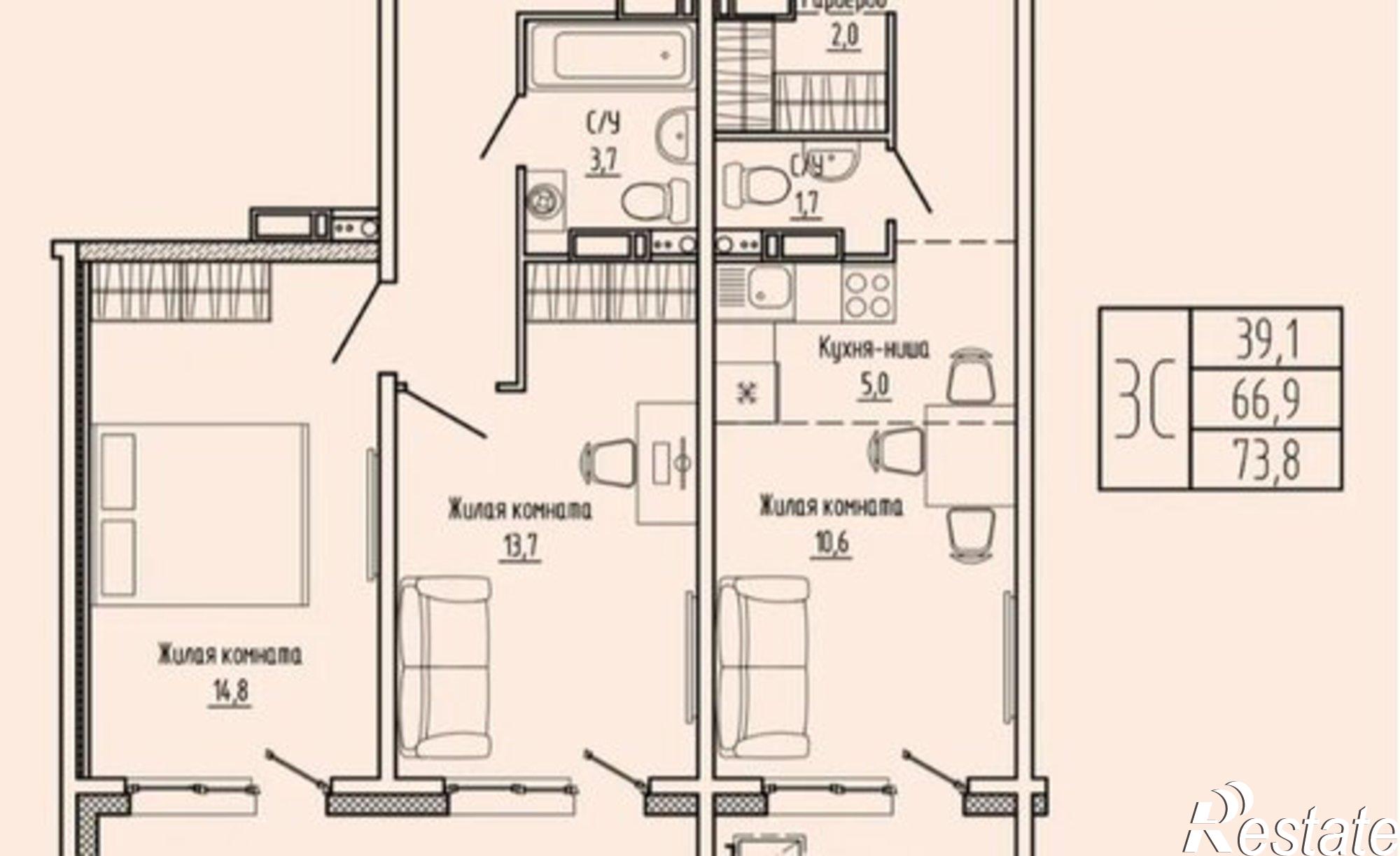 Купить квартиру за 10 369 500 рублей на улица Шевченко, 8