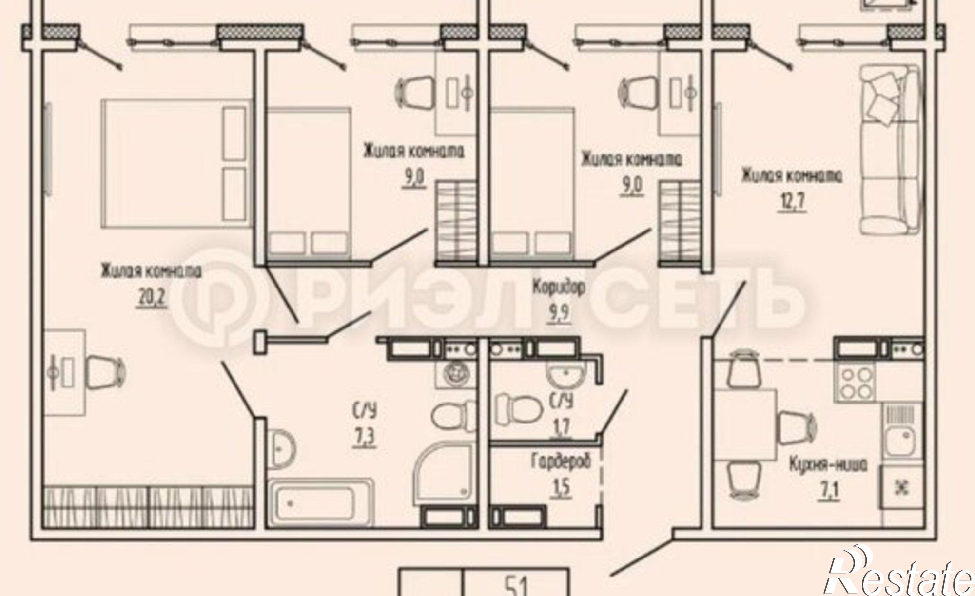 Купить квартиру за 12 379 800 рублей на ул Шевченко, 10