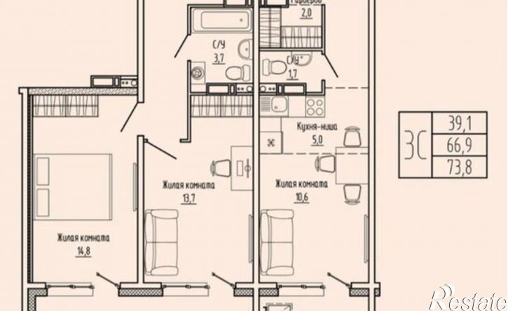 2-комн квартира в новом доме улица Шевченко, 8,  д. 8