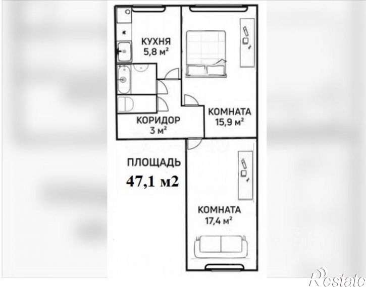 2-комн квартира ул Полярный Круг, 9,  д. 9